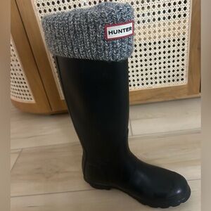Hunter Black Tall Boots with Gray Cuff